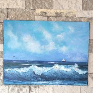 Ocean Waves Canvas Art, Original Acrylic Painting On Canvas 24X18 Coastal Beach